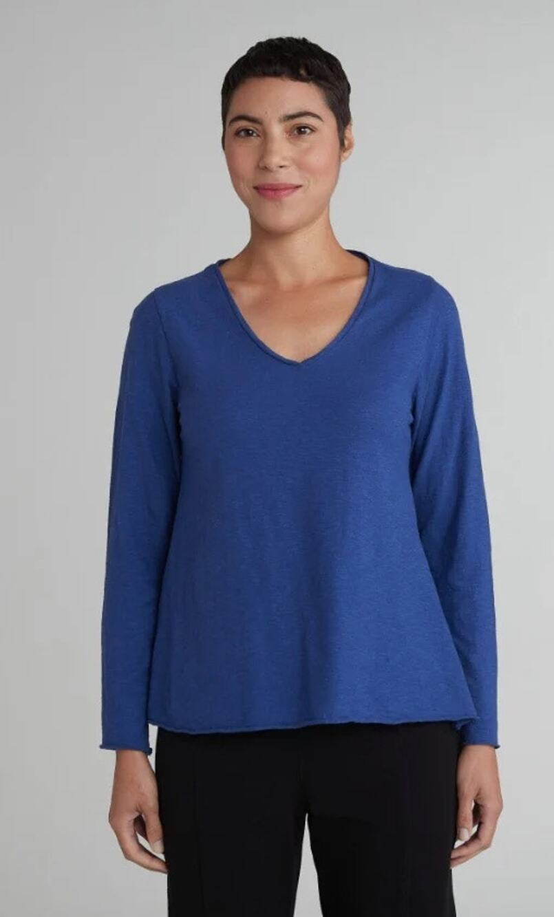 New Cut Loose ALINE Linen Cotton Long Sleeve Top - Admirality - Size Medium